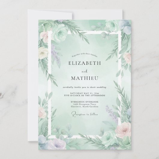 Mint Green Ethereal Winter Wedding Kaart (Voorkant)