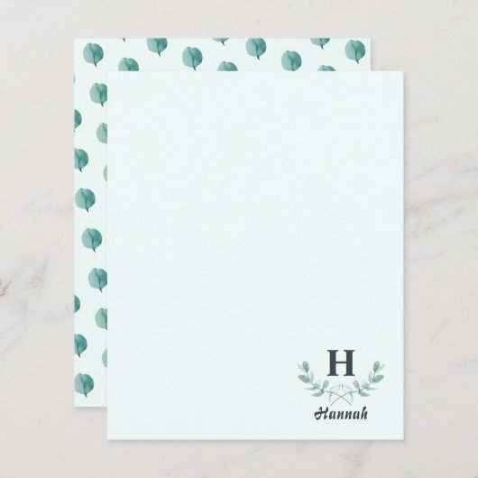 Mint Green Eucalyptus Branches Letter Monogram (Voorkant / Achterkant)