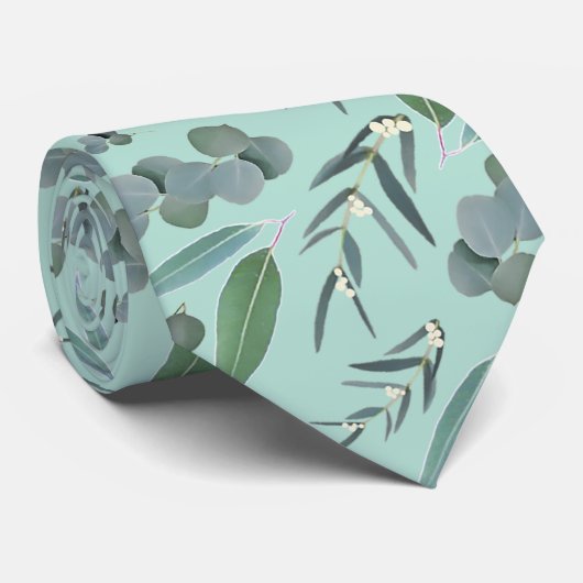 Mint Green Eucalyptus Greenery Pattern Stropdas (Opgerold)
