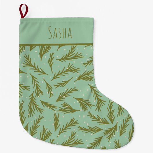 Mint Green Evergreen Gepersonaliseerde Kerstmis Grote Kerstsok (Voorkant)