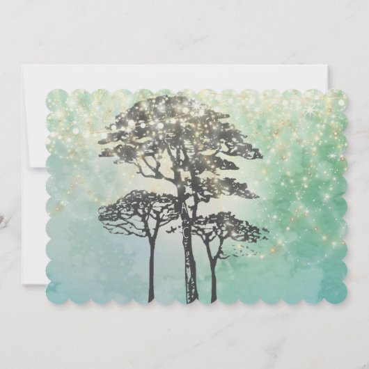 Mint Green Fairy Lights Woodsy Wedding Invitation Kaart (Achterkant)