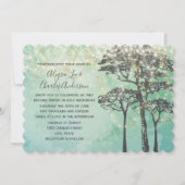Mint Green Fairy Lights Woodsy Wedding Invitation Kaart (Voorkant)