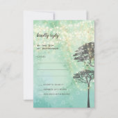 Mint Green Fairy Lights Woodsy Wedding RSVP Kaart (Voorkant)