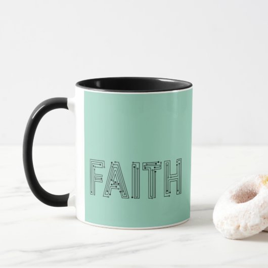 Mint green faith typography coffee mug mok (Met donut)
