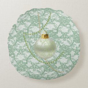 Mint Green Faux Floral Lace Garland & Ornament Rond Kussen