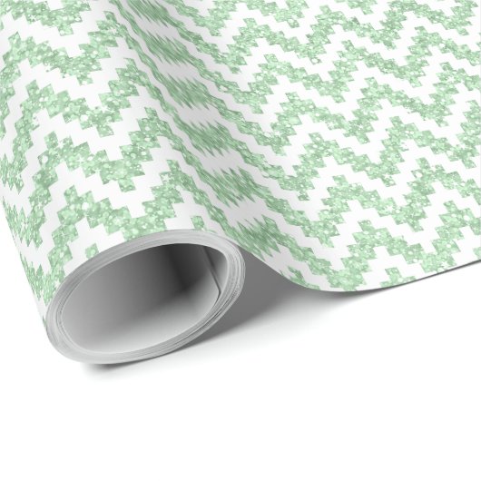 Mint-Green Faux Glitter & White Ikat Chevron Cadeaupapier (Rol Hoek)