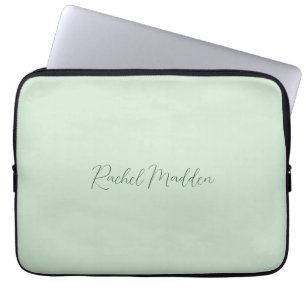 Mint Green Feminine Minimalist Script Custom Name Laptop Sleeve