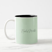 Mint Green Feminine Minimalist Script Custom Name Tweekleurige Koffiemok (Links)