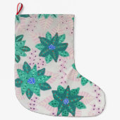 Mint Green Festive Floral Print Grote Kerstsok (Voorkant)
