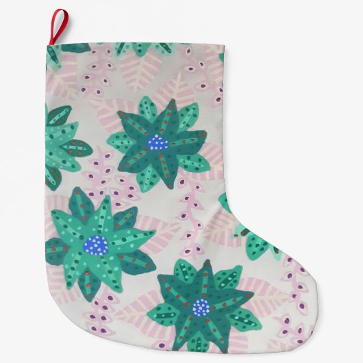 Mint Green Festive Floral Print Grote Kerstsok (Voorkant)