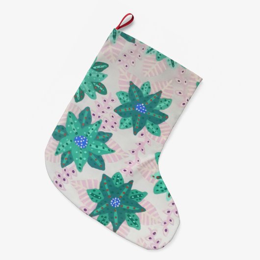 Mint Green Festive Floral Print Grote Kerstsok (Voorkant (Hangend))