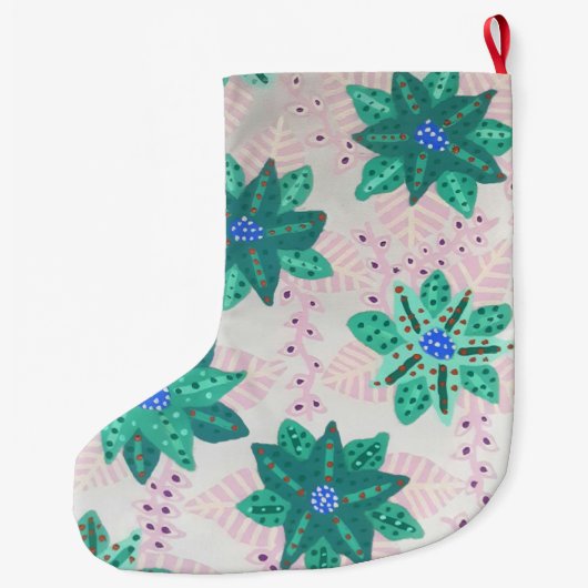 Mint Green Festive Floral Print Grote Kerstsok (Achterkant)
