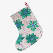 Mint Green Festive Floral Print Grote Kerstsok (Achterkant (Hangend))