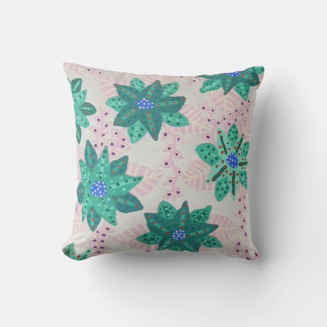Mint Green Festive Floral Print Kussen (Voorkant)