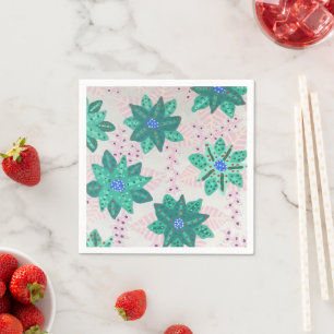 Mint Green Festive Floral Print Servet