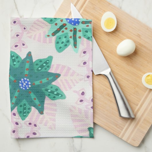 Mint Green Festive Floral Print Theedoek (Quarter Fold)