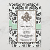 Mint Green Fleur de Lis Bridal Shower-uitnodiginge Kaart (Voorkant / Achterkant)