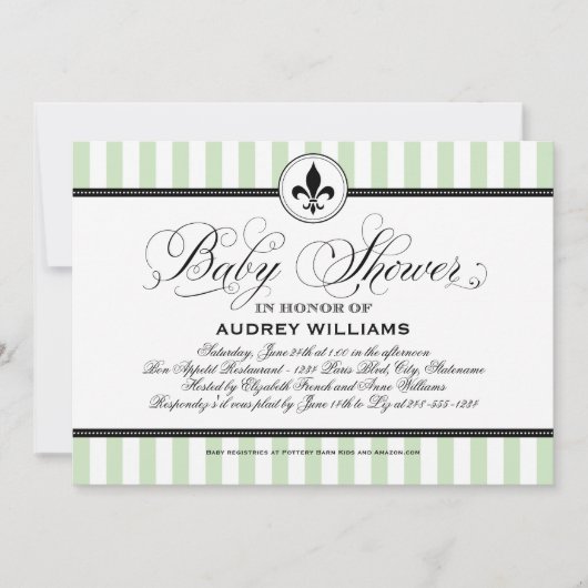  Mint Green Fleur de Lis Frans Baby shower Kaart (Voorkant)