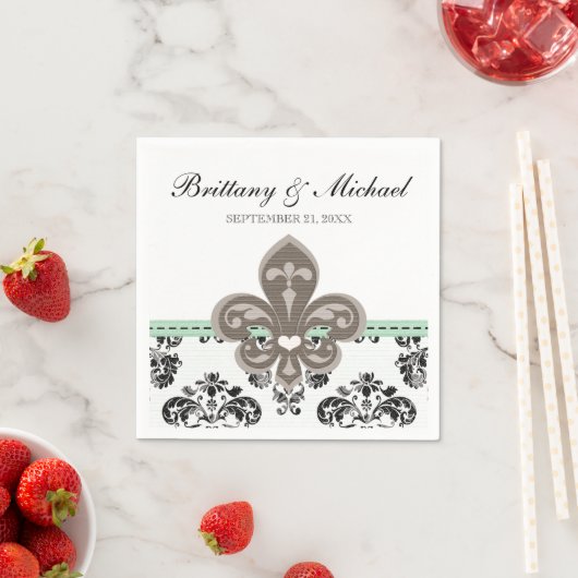 Mint Green Fleur de Lis Wedding Servetten (Insitu)
