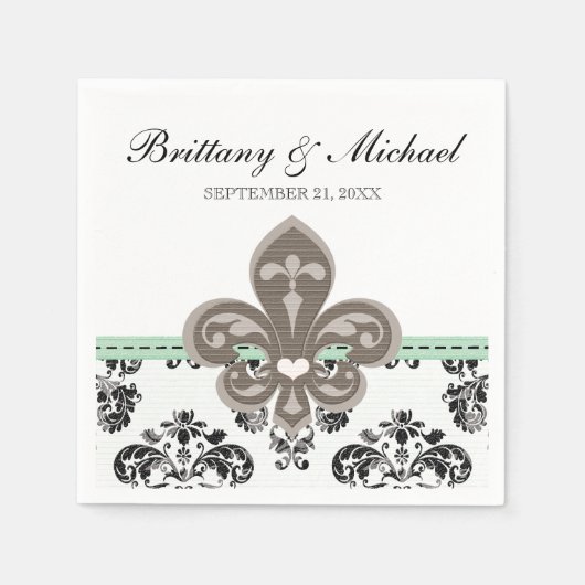 Mint Green Fleur de Lis Wedding Servetten (Voorkant)
