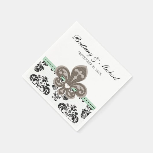 Mint Green Fleur de Lis Wedding Servetten (Hoek)
