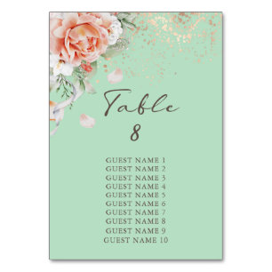 Mint Green Floral Aantal van de Lijst met de Namen Kaart