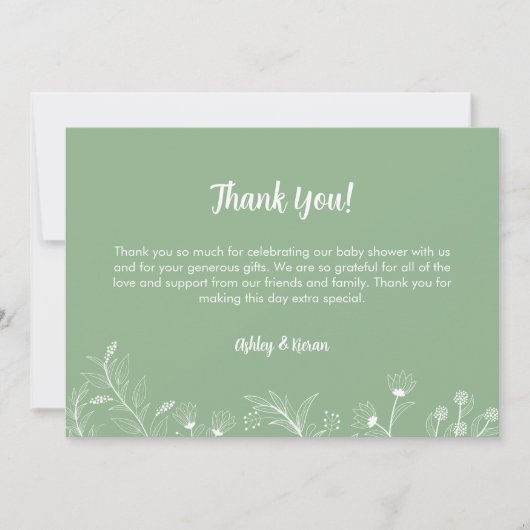 Mint Green Floral Baby shower Bedankkaart (Voorkant)