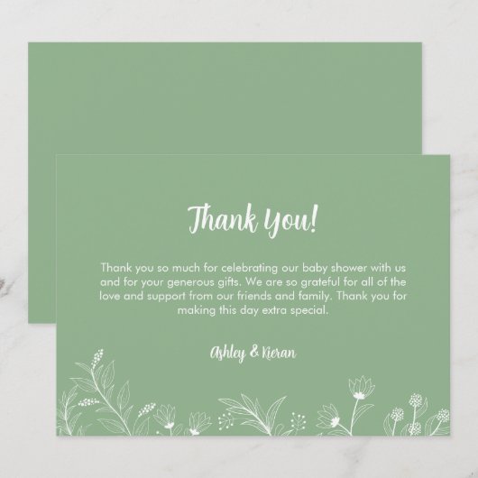 Mint Green Floral  Baby shower Bedankkaart (Voorkant / Achterkant)