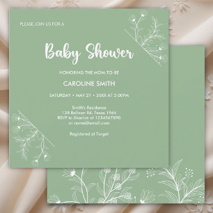 Mint Green Floral Baby shower Kaart