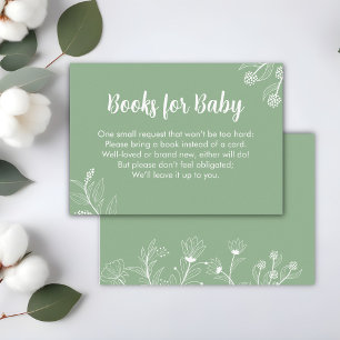 Mint Green Floral "Boeken voor Baby" Baby shower Informatiekaartje