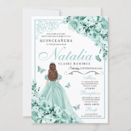 Mint Green Floral Butterflies Quinceanera Kaart