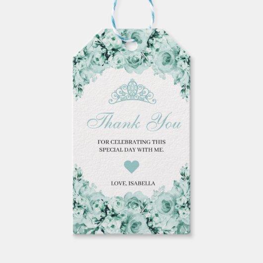 Mint Green Floral Dank u Labels Cadeaulabel (Voorkant)