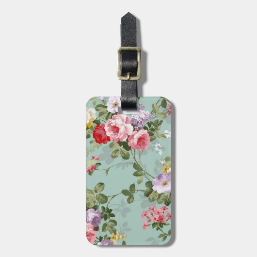  Mint Green Floral Design Bagagelabel (Voorkant verticaal)