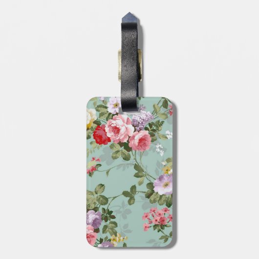  Mint Green Floral Design Bagagelabel (Achterkant verticaal)
