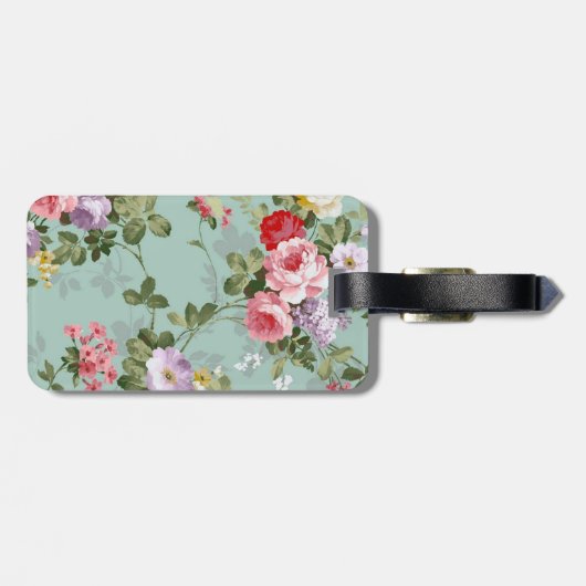 Mint Green Floral Design Bagagelabel (Achterkant horizontaal)