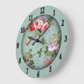 Mint Green Floral Design Large Clock Grote Klok (Hoek)