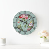  Mint Green Floral Design Roman Numeriek Grote Klok (Huis)