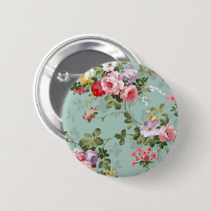  Mint Green Floral Design Ronde Button 5,7 Cm