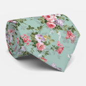 Mint Green Floral Design Stropdas (Opgerold)