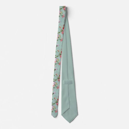  Mint Green Floral Design Stropdas (Achterkant)