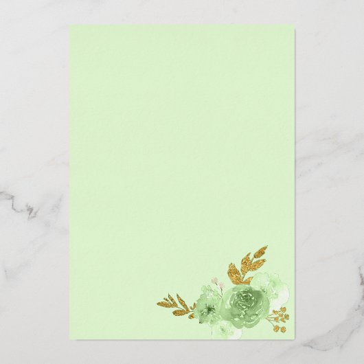 Mint Green Floral Dress Princess Quinceanera Gold Folie Uitnodiging (Achterkant)