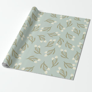 Mint Green Floral Folksy Wrapping Paper Cadeaupapier