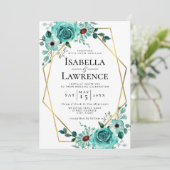 Mint Green Floral Gold Lijst Elegant Wedding Kaart (Staand voorkant)