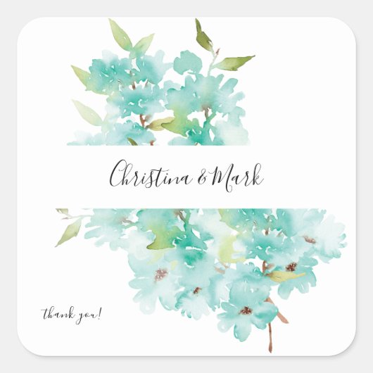 Mint Green Floral Hartelijk dank Vierkante Sticker (Voorkant)