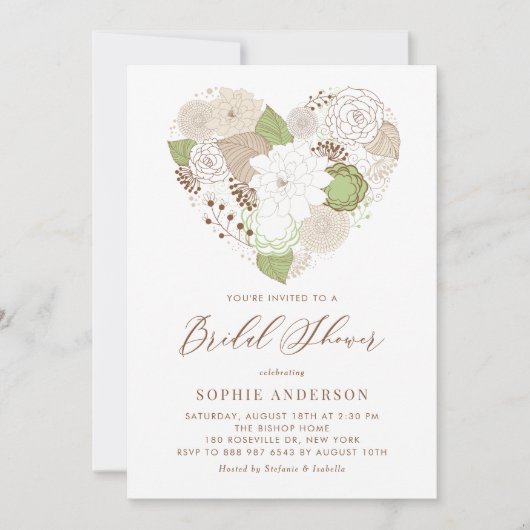 Mint Green Floral Heart Bridal Shower Kaart (Voorkant)
