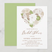 Mint Green Floral Heart Bridal Shower Kaart (Voorkant / Achterkant)