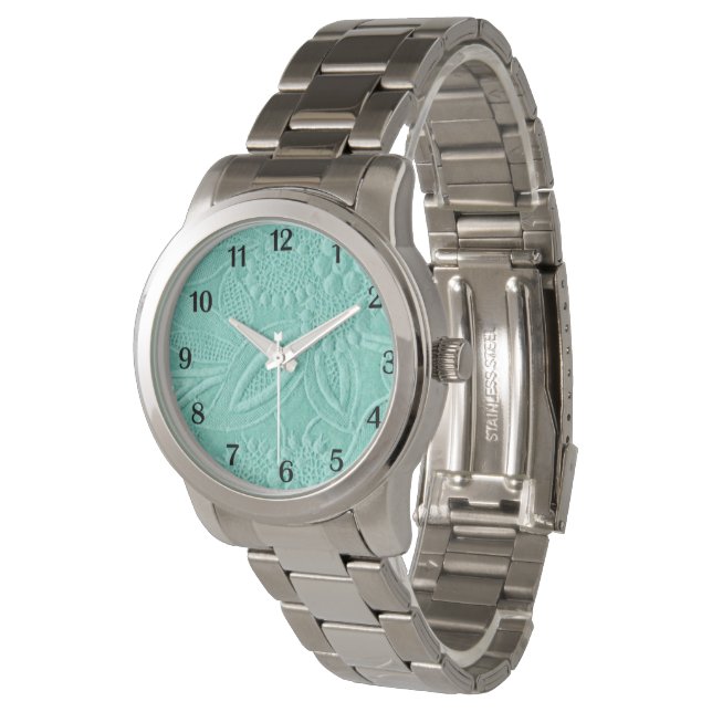 Mint Green Floral Horloge (Gekanteld)