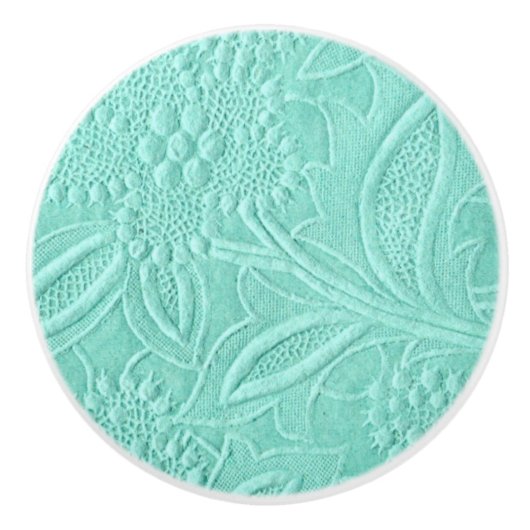Mint Green Floral Keramische Knop (Voorkant)
