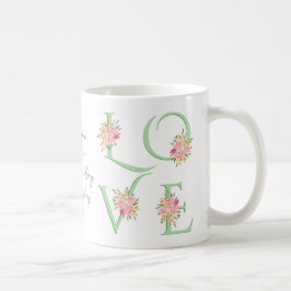 Mint green floral Love typography Valentines Day Koffiemok