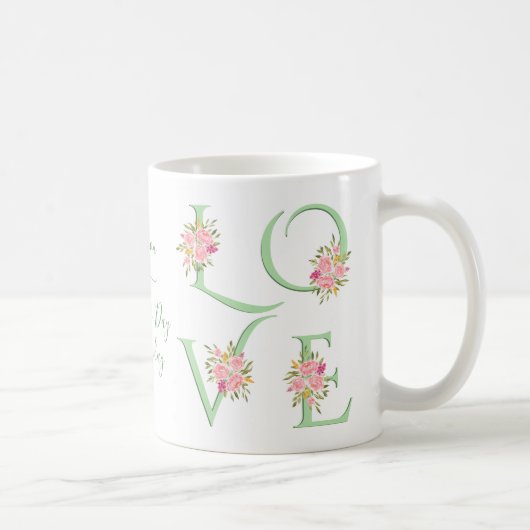 Mint green floral Love typography Valentines Day Koffiemok (Rechts)